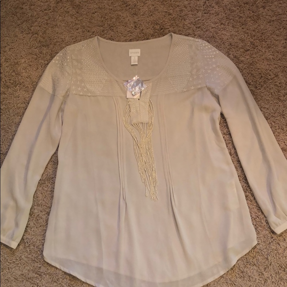 Chico’s taupe long sleeve blouse. Size 1